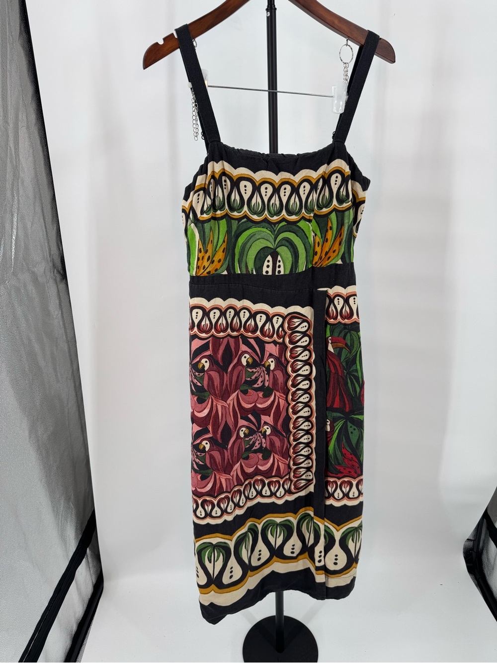 FARM Rio Botanical Print Strap Midi Dress in Green, Red and Black - Picture 3 of 7